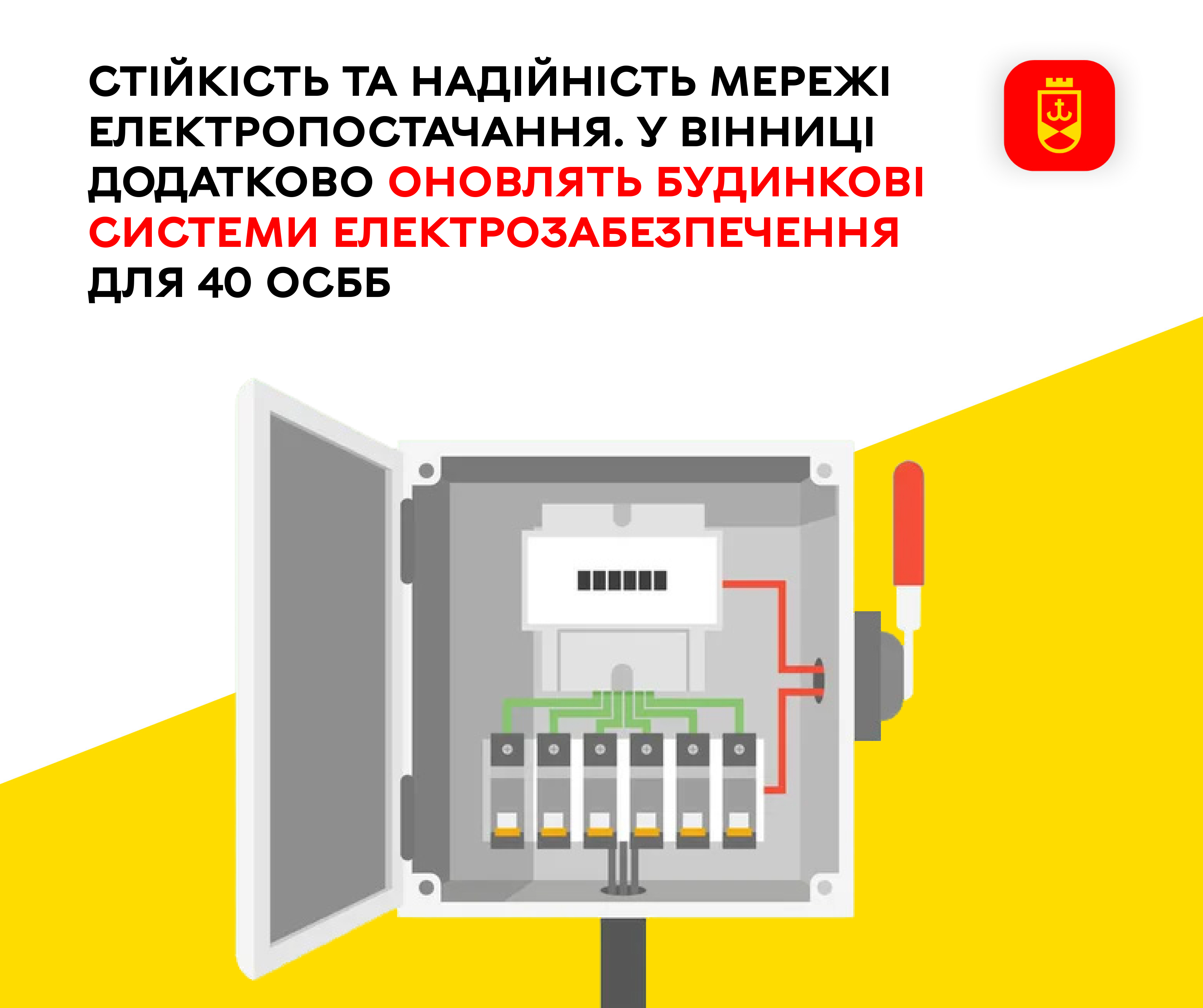 Стійкість та надійність мережі електропостачання. У Вінниці додатково оновлять будинкові системи електрозабезпечення для 40 ОСББ 